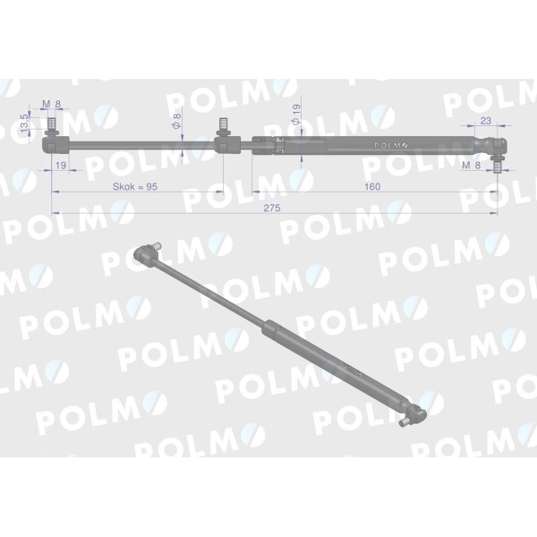 Siłownik drzwi L max. 275mm 3476027M1P MASSEY | Exvi