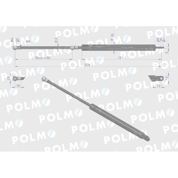 Siłownik pedału sprzęgła L max. 204mm 3583941M1P | Exvi
