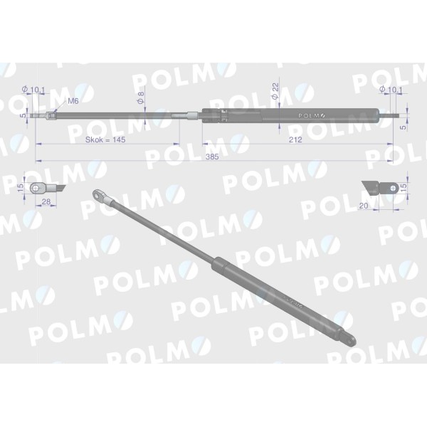 Siłownik maski L max. 385mm 65415046 3783428M2P | Exvi