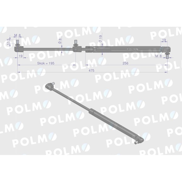 Siłownik szyby tylnej L max. 475mm 1873903M93P | Exvi