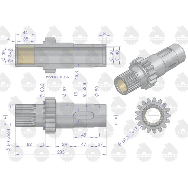 Wałek reduktora kompletny C-360 ORYGINAŁ 46/41-945/0 | Exvi