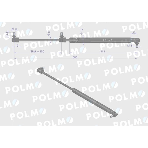 Siłownik szyby tylnej L max. 585mm 3902140M1P | Exvi