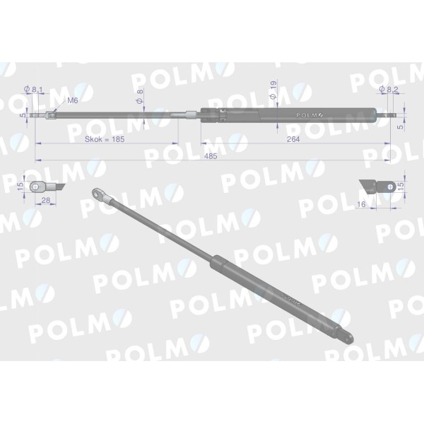 Siłownik drzwi L max. 485mm 65418007 7701350668P | Exvi