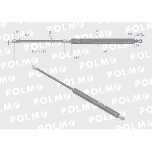 Siłownik maski L max. 885mm 65415047 3788102M1P | Exvi