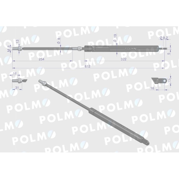 Siłownik szyby tylnej L max. 615mm 199976005P | Exvi