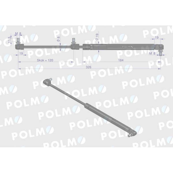 Siłownik drzwi L max. 326mm 65421004 199976060P | Exvi