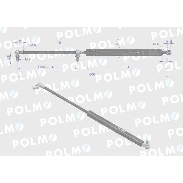 Siłownik szyby tylnej L max. 600mm 7700002848P | Exvi