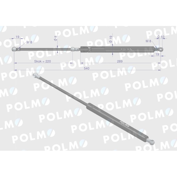 Siłownik drzwi L max. 540mm 65417043 FIAT 5147419P | Exvi