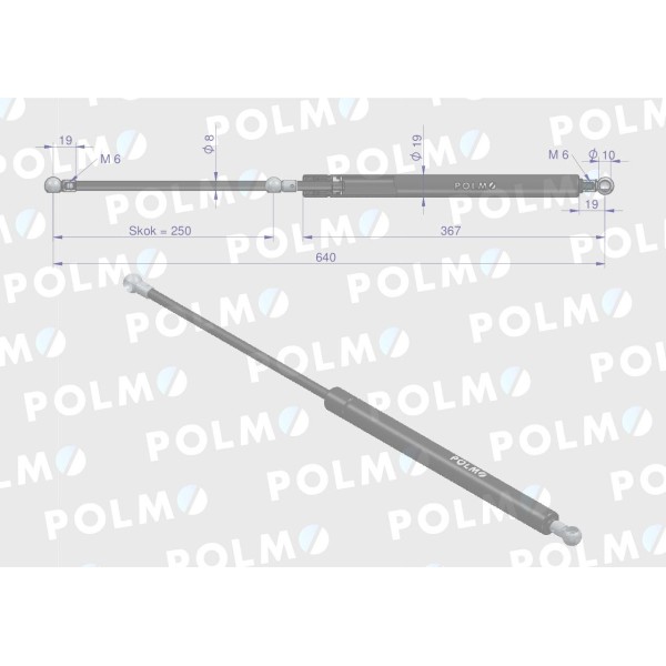 Siłownik szyby przedniej L max. 640mm 5155032P | Exvi