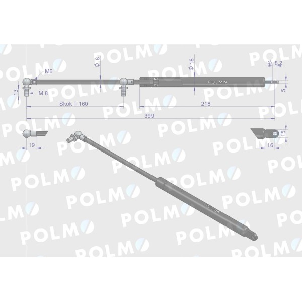 Siłownik szyby przedniej. tylnej L max. 623463P | Exvi