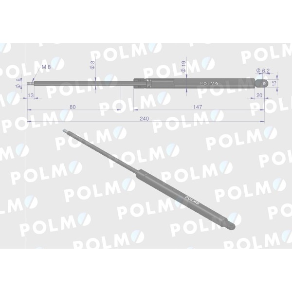Siłownik szyby tylnej. szyberdachu L max. AL28599P | Exvi