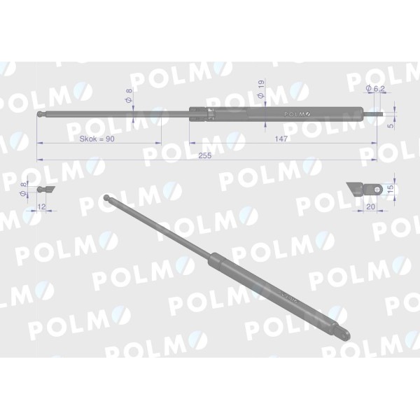 Siłownik szyberdachu L max. 255mm 65417046 5125289P | Exvi