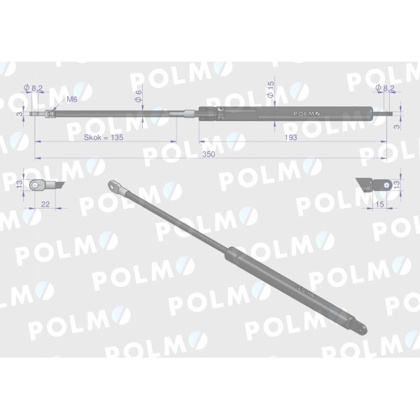 Siłownik szyby tylnej L max. 350mm 65426002 48084P | Exvi