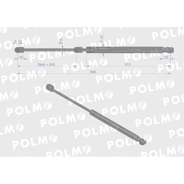 Siłownik szyby tylnej L max. 584mm 199976047P | Exvi