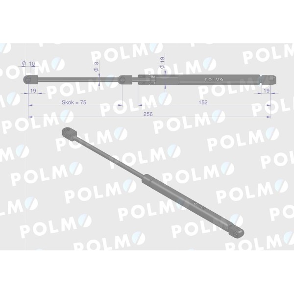 Siłownik drzwi L max. 256mm 65499075 629922P | Exvi