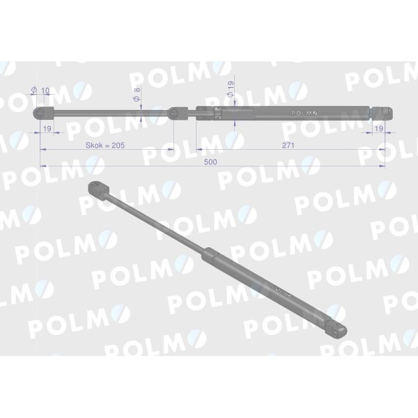 Siłownik szyby tylnej L max. 500mm 65499077 614129P | Exvi