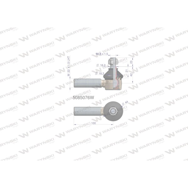 Przegub kierowniczy 100mm- M22x1,5 L 5085076W | Exvi