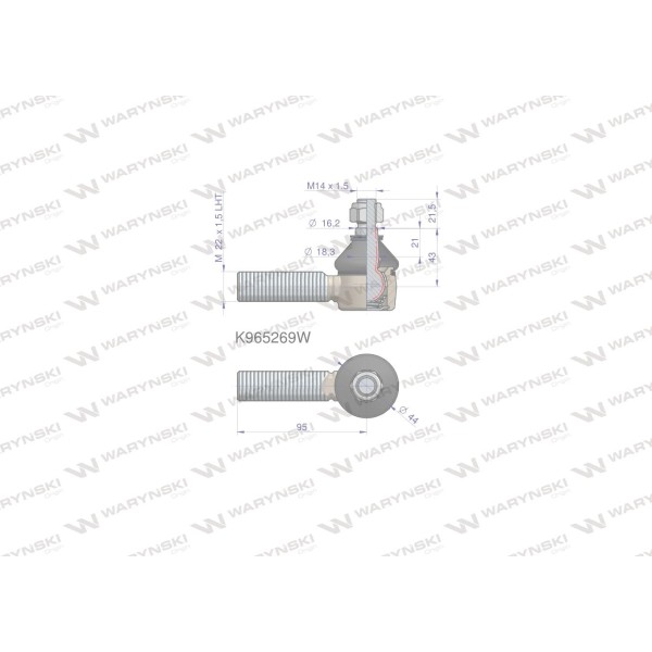 Przegub kierowniczy 95mm- M22x1,5 L K965269 K965269W | Exvi