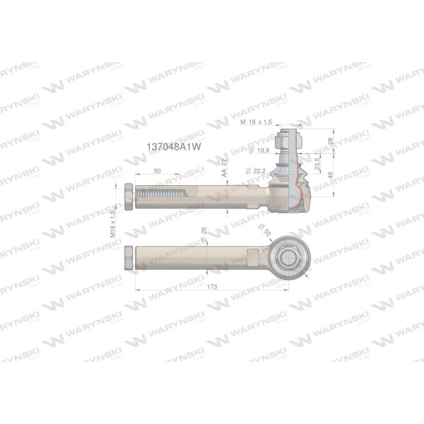 Przegub kierowniczy 173mm- M18x1,5 137048A1W | Exvi