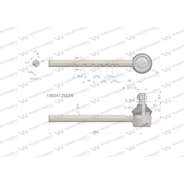 Przegub kierowniczy 202mm 1860412M2 1860412M2W | Exvi