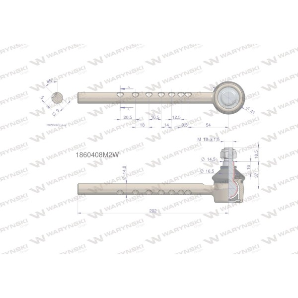 Przegub kierowniczy 202mm 1860408M2 1860408M2W | Exvi