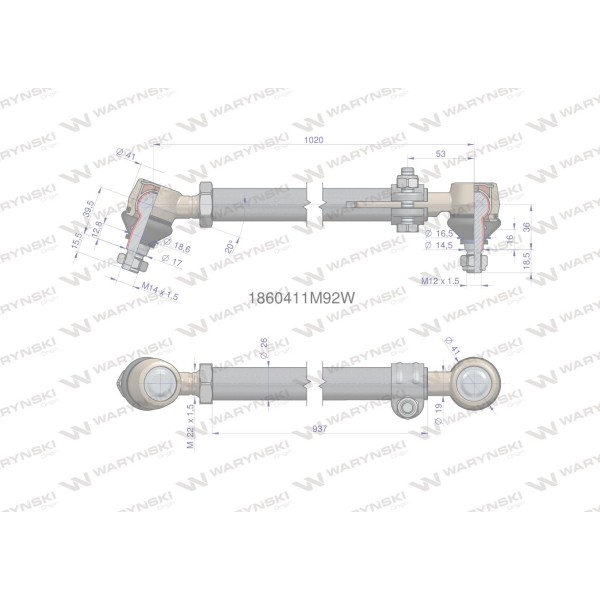 Drążek kierowniczy 937mm 1860411M92 1860411M92W | Exvi