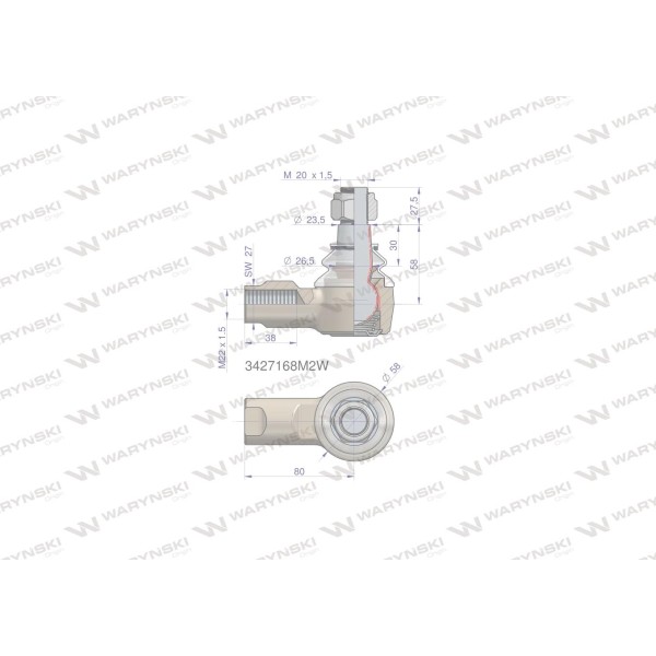 Przegub kierowniczy 80mm- M22x1,5 3427168M2W | Exvi