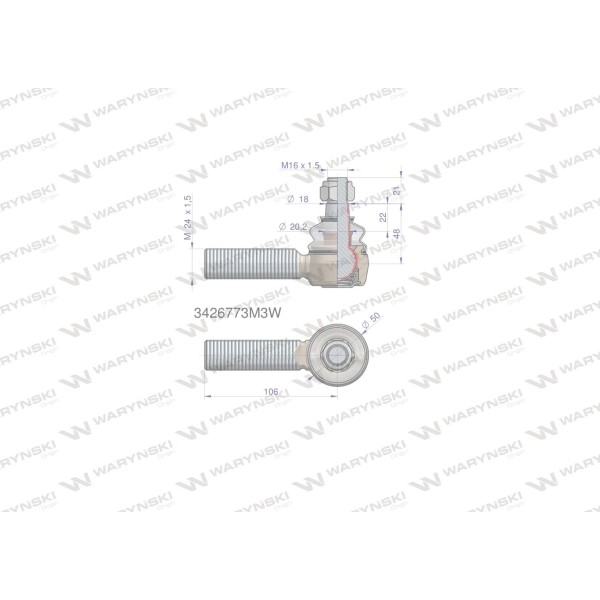 Przegub kierowniczy 106mm- M24x1,5 3426773M3W | Exvi