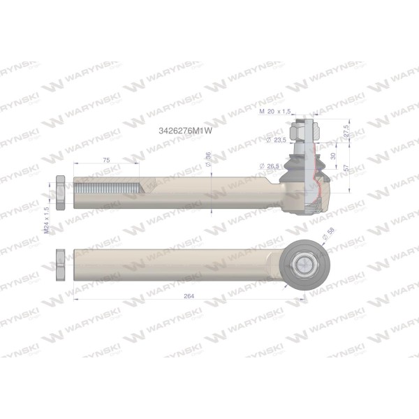 Przegub kierowniczy 264mm- M24x1,5 3426276M1W | Exvi