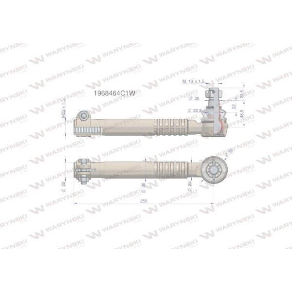 Przegub kierowniczy 255mm- M22x1,5 1968464C1W | Exvi