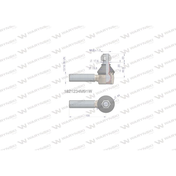 Przegub kierowniczy 100mm- 13/16-16 1821234M91W | Exvi