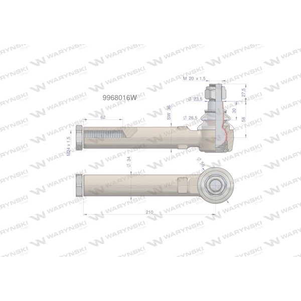 Przegub kierowniczy 210mm- M24x1,5 9968016 9968016W | Exvi