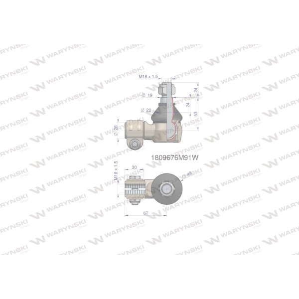 Przegub kierowniczy 67mm- M18x1,5 1809676M91W | Exvi