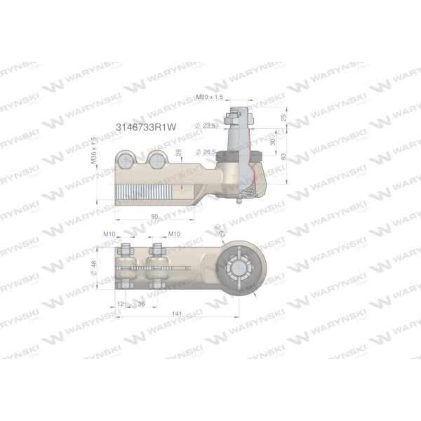 Przegub kierowniczy 141mm- M36x1,5 3146733R1W | Exvi
