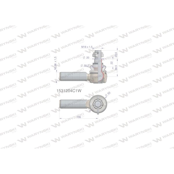 Przegub kierowniczy 106mm- M24x1,5 1531204C1W | Exvi