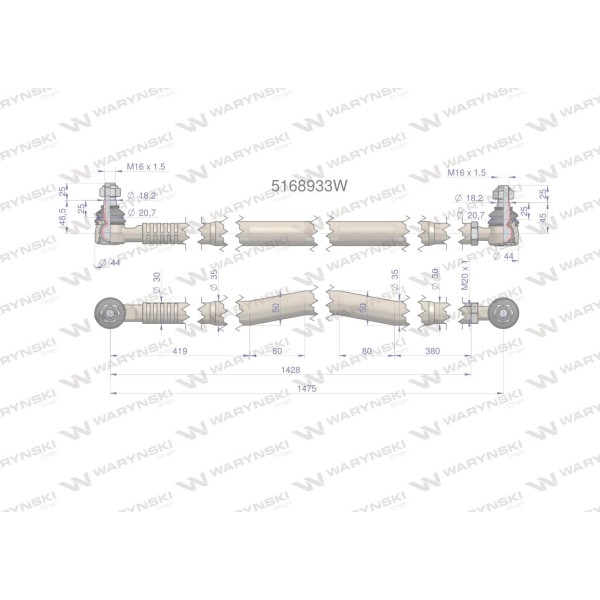 Drążek kierowniczy 1475mm 5168933 WARYŃSKI 5168933W | Exvi