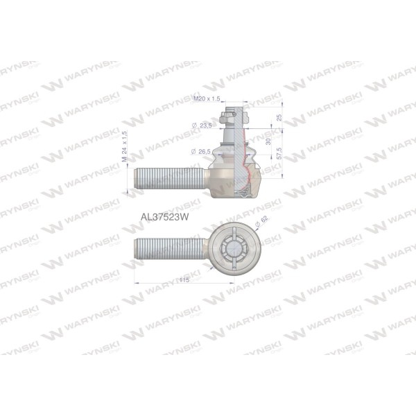 Przegub kierowniczy 115mm- M24x1,5 AL37523 AL37523W | Exvi