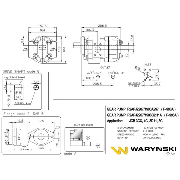 Pompa podwójna zębata P-996A P2APJ2207/1906A297 | Exvi