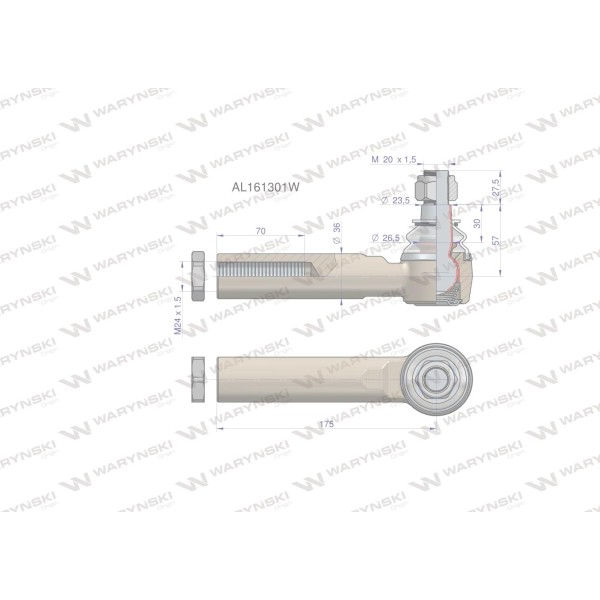 Przegub kierowniczy 175mm- M24x1,5 AL161301W | Exvi