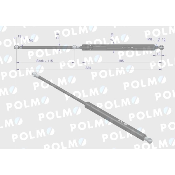 Siłownik szyby tylnej L max. 324mm 252550A2P | Exvi