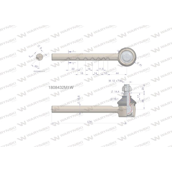 Przegub kierowniczy 174mm 1808432M1 1808432M1W | Exvi