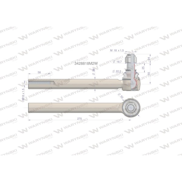 Przegub kierowniczy 270mm- M18x1,5 3428818M2W | Exvi
