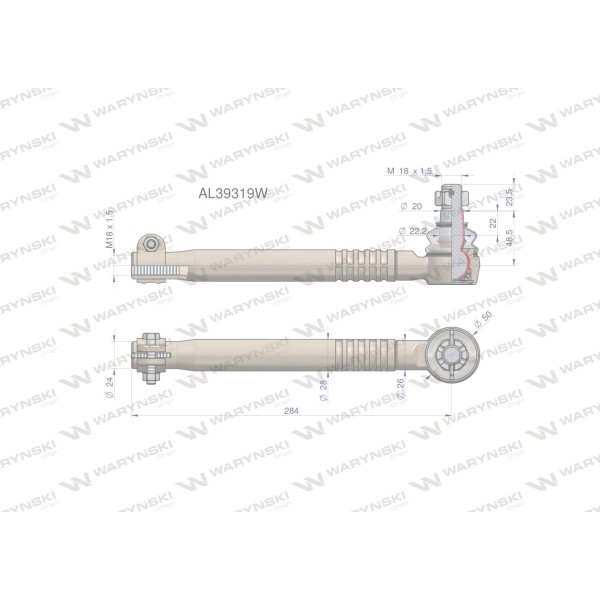 Przegub kierowniczy 284mm- M18x1,5 AL39319 AL39319W | Exvi