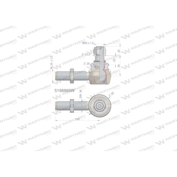 Przegub kierowniczy 120mm- M24x1,5 5198880 5198880W | Exvi