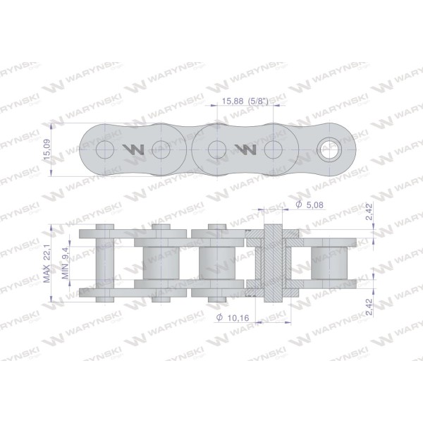 Łańcuch rolkowy 10AH-1 ANSI A 50H (R1 L10AH1-25M | Exvi