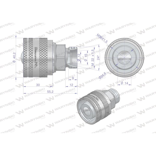 Zawór wtyczka M22x1.5 skręcane WRSM22WT-50 | Exvi