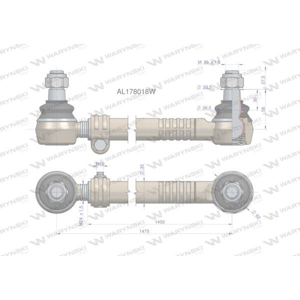 Drążek kierowniczy 1475mm AL178018 WARYŃSKI AL178018W | Exvi
