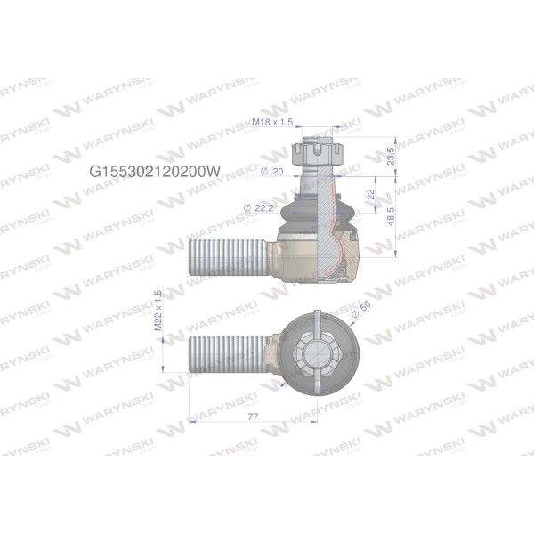 Przegub kierowniczy M22x1.5 G155302120200W | Exvi