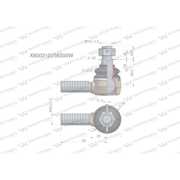 Przegub kierowniczy M20x1.5 X800210056000W | Exvi