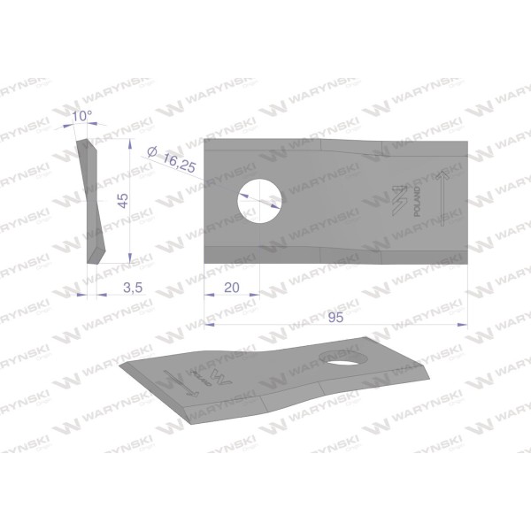 Nóż. nożyk kosiarka lewy 95x45x3.5mm WKR95X45X3.5L | Exvi